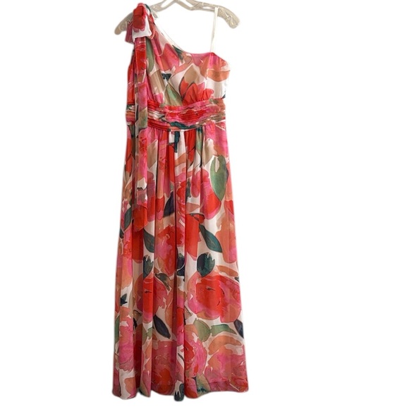 Eliza J Dresses & Skirts - Eliza J Vibrant Multicolor Floral Print Lined Sz 10 One Shoulder Bow Detail